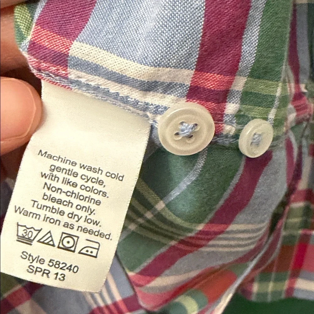 J. Crew Green, Pink & Blue Spring Inspired Plaid Button-Down Mens L Shirt Cotton